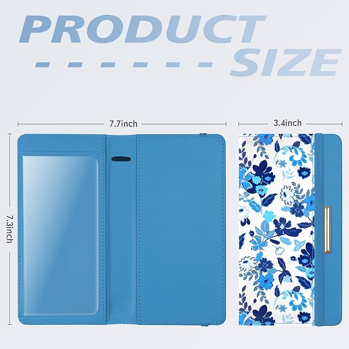 Letter Checkbook Cover, RFID Blocking Checkbook, Stylish, Lightweight, Slim Durable, Multi-Functional Checkbook Holder for Personal and Business Checks (Flower-Blue)