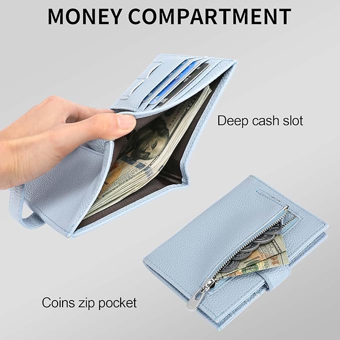 Passport Holder Wallet for Women,RFID Blocking Zippered Coins Pocket and Cash Slot Slim Compact Travel Wallet Passport Cover Case