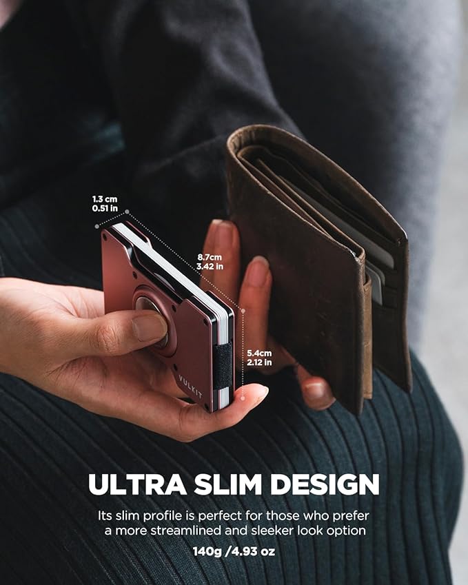 VULKIT Men's Metal Wallet with Money Clip, Slim Credit Card Holder with Airtag Holder, Minimalist Front Pocket Wallet for Men(Rose Gold)