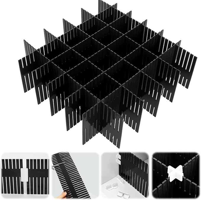 Blosssound 15 Pcs 5.12 Tall Drawer Divider Adjustable Drawer Organizer DIY Ultra Deep Storage Organizer Separator with Fixed Buckle for Underwear Socks Dormitory Office Kitchen Bedroom(Black)