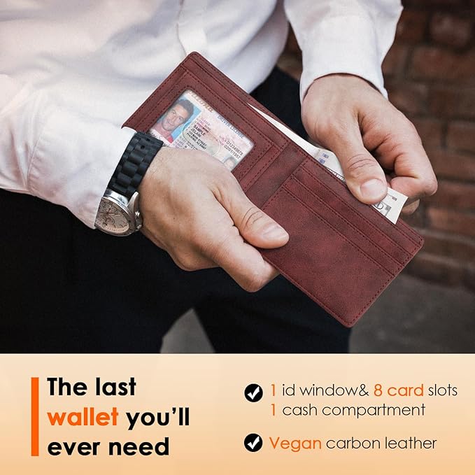 RUNBOX Wallet for Men Slim Leather Bifold RFID Blocking Minimalist Front Pocket Design with Gift Box