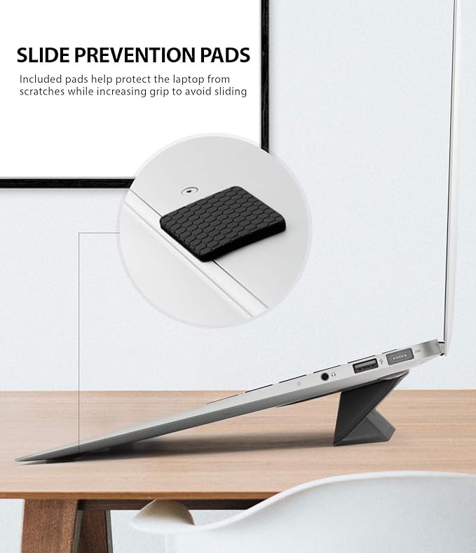 Ringke Laptop Stand Anti-Slide Smart Folding Portable Slim and Weightless Adhesive Stand for Laptop, iPad, Tablet, and More - Black
