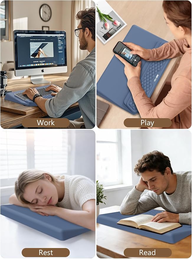 2-in-1 Ergonomic Keyboard Stand with Wrist Rest, Comfy Keyboard Riser Holder with Massage Design, Blue