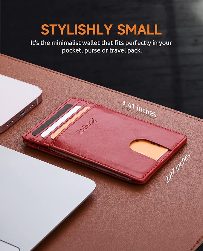 Buffway Mens Slim Wallet, Minimalist Thin Front Pocket Leather Credit Card Holder with RFID Blocking for Work Travel | Minimalist, Thin, Front Pocket, Credit Card Holder, RFID Blocking, for Work Travel