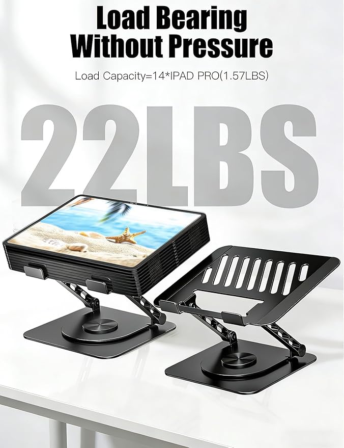 Adjustable Laptop Stand with 360 Rotating Base, Computer Stand for Laptop Ergonimic Foldable Laptop Riser for Desk Compatible with MacBook Pro/Air Notebook up to 16 Inches, Black