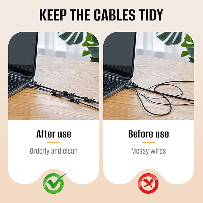 50 Pcs Self Adhesive Cable Clips,Upgraded Cable Management with Screw Hole,Strong Cord Organizer for Under Desk,Car,TV PC,Christmas Light Indoor/Outdoor-Black S