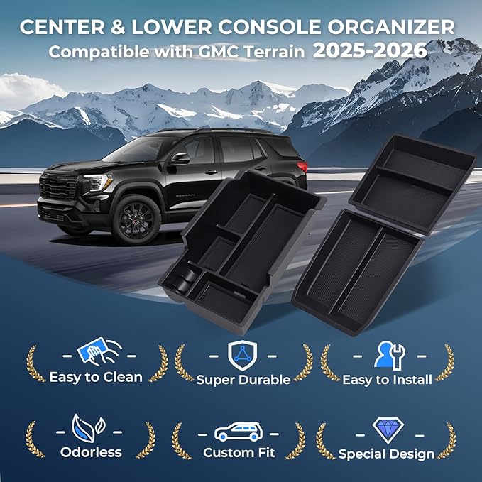Center Console Organizer Tray Storage Box for GMC Terrain 2026 2025, Interior Accessories Lower Insert Tray Storage Box for 2025-2026 Terrain, Black