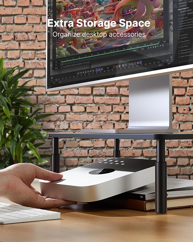 HUANUO Monitor Stand, Monitor Stand Riser 3 Height Adjustable, Monitor Riser with Airflow Vents, Laptop Stand for Desk, Laptop Riser, Desk Organizer for Monitor, 15.6" Laptop, PC, Printer