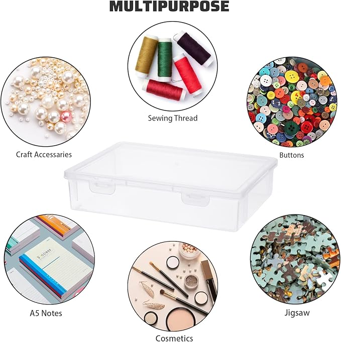 BTSKY Clear Plastic Storage Box with Flap Lid, Multipurpose Craft Organizers and Storage Box Art Supply Storage Organizer Plastic Sewing Box for Beads Pencils Notebooks, 4 Pack Small