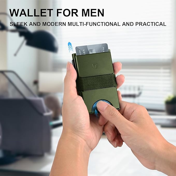 TOYFID Metal Wallet with Quick Access to Cards, Aluminum Card Holder Pop Up Wallet for Men, RFID Minimalist Wallet for Men that Can Hold 14+ Credit Cards, Ideal Gift for Men, Army Green