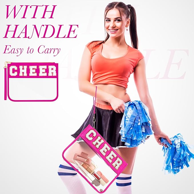 Abbylike 12 Pcs Snack Bags Clear Chenille Letter Cheer Zipper Pouch Waterproof PVC Large Travel Makeup Cosmetic Storage Organizer Bag for Mom Team Cheerleaders Teacher (Multicolor)