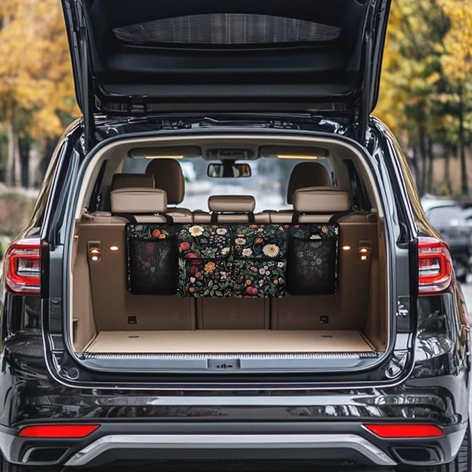 Daisy Floral Auto Car Trunk Organizer - Collapsible, Multi-Pocket Automotive SUV Car Organizer for Storage w/Adjustable Straps - Truck & Car Accessories for Women and Men