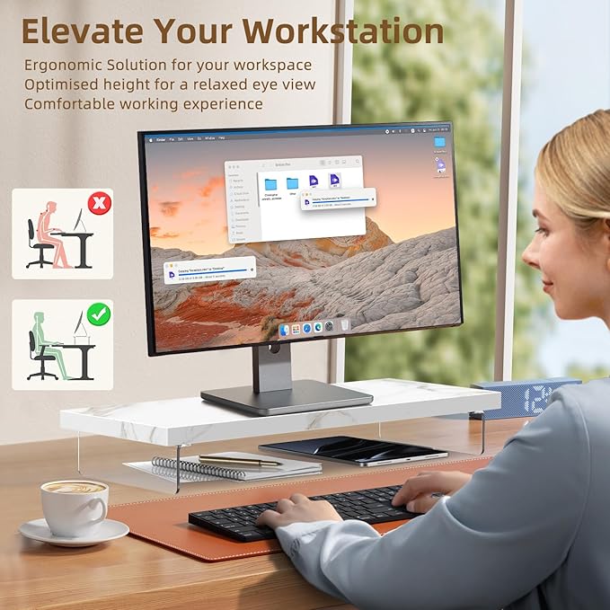 Dual Monitor Stand Riser, 40" Large Computer Monitor Stands for 2 Monitors, Wooden Desktop Organizer Shelf for Office Desk Computer, Laptop, TV, Monitor, Printer