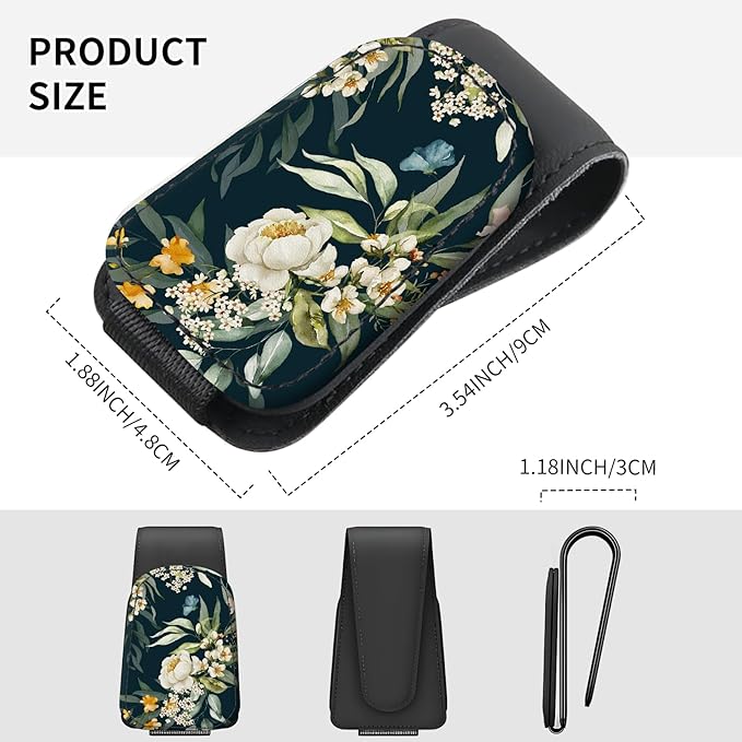 Sunglasses Holder for Car Visor, PU Leather Glasses Clip Organizer, Cute Magnetic Eyeglass Holder for Vehicle Sun Visor, Car Interior Accessory for Women & Men Dark Floral Lily