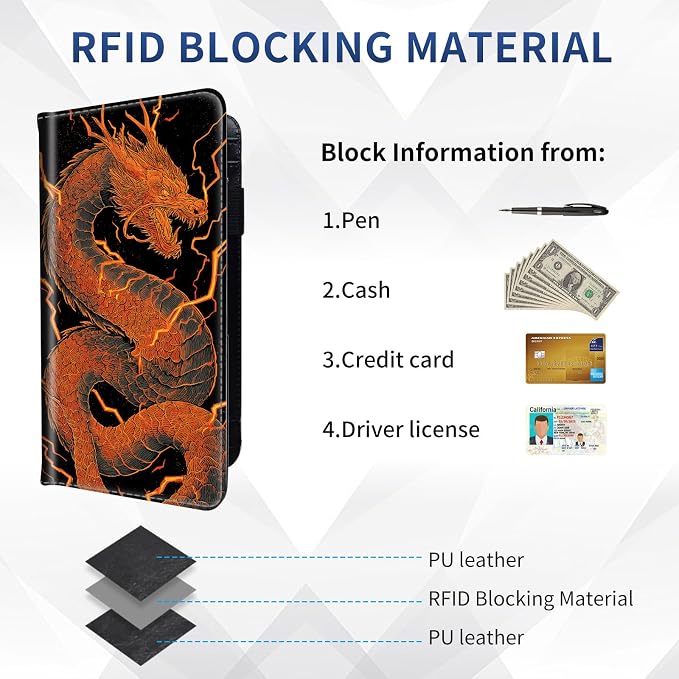 DEGDFSGR Checkbook Cover PU Leather Checkbook Covers for Women for Duplicate Checks, Check Book Covers with RFID Blocking Function for Personal Checkbook, Chinese Lightning Dragon