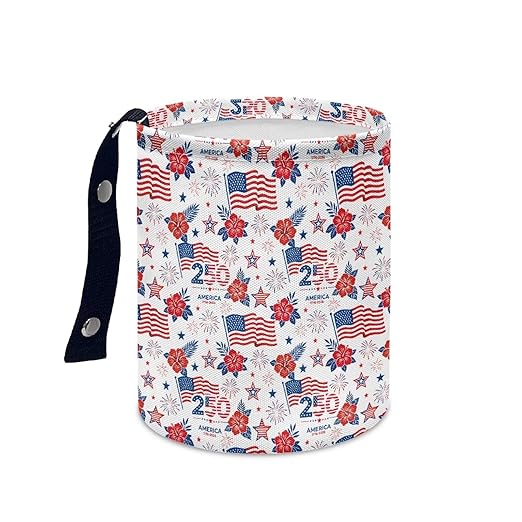 250th America Flag Hibiscus Floral Firework Car Trash Bin Vehoicle Interior Front Seat Trash Bin Lightweight Cup Holder Universal Fit Most Cars, SUVs, Trucks