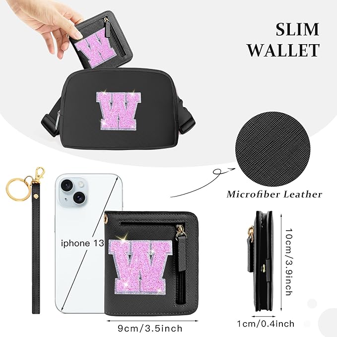 COSHAYSOO Mini Wallet with RFID Blocking Initial Monogrammed for Girls Birthday Valentines Easter Mothers Nurse Day Graduation Thanksgiving Appreciation Halloween Christmas New Year Gifts Black W