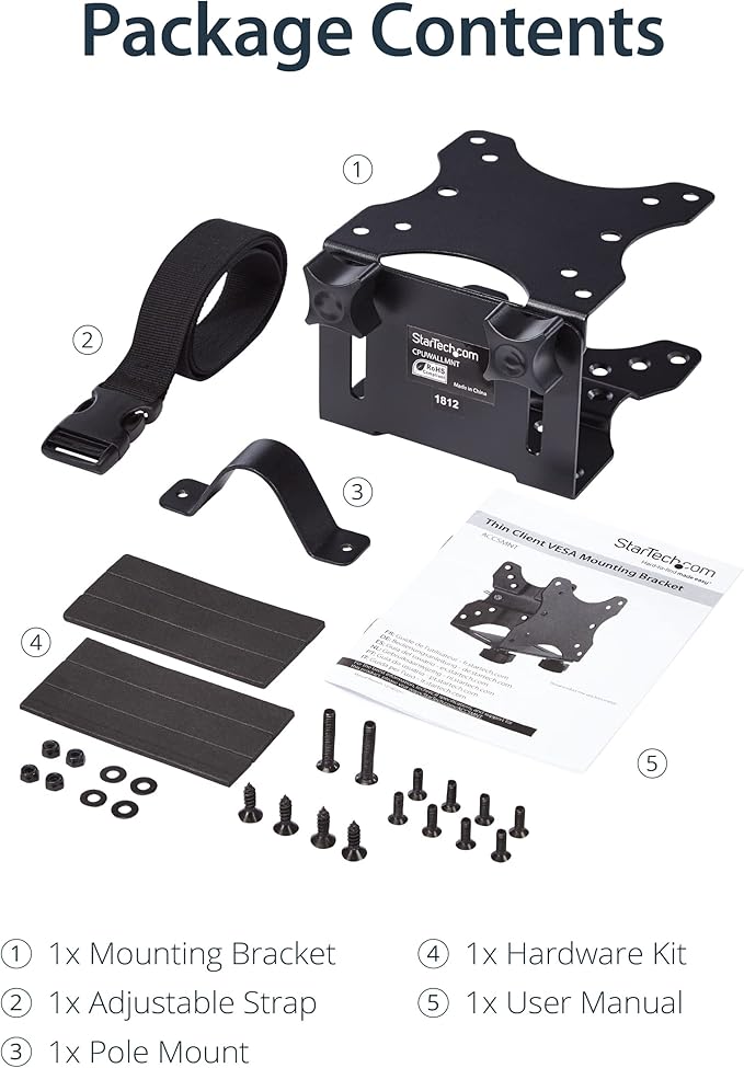 StarTech.com Thin Client Mount - Mini PC VESA Mount - Adjustable .7 to 2.8" - Under Desk Computer Mount - Mac Mini Monitor Mount (ACCSMNT)
