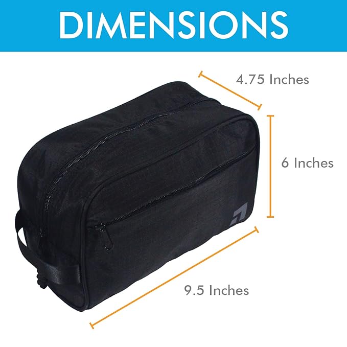 Waterproof Nylon Dopp Kit - Shaving Toiletry Bag Organizer (Black)