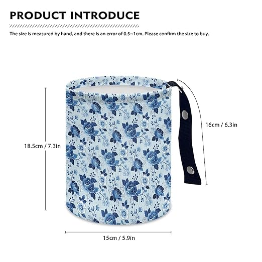 Blue Roses Car Rubbish Bin Portable Waste Basket Can Foldable Auto Waste Storasge Bag Holder with Adjustable Strap for Camping, Travelling, Picnic
