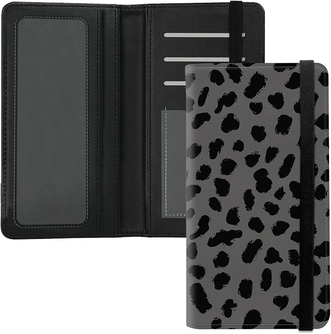 Premium PU Leather Checkbook Cover for Men & Women,RFID Blocking Slim Check Book Holder with Duplicate Check Divider & Pen Holder,Fits Standard Personal Checks,Black Leopard Print