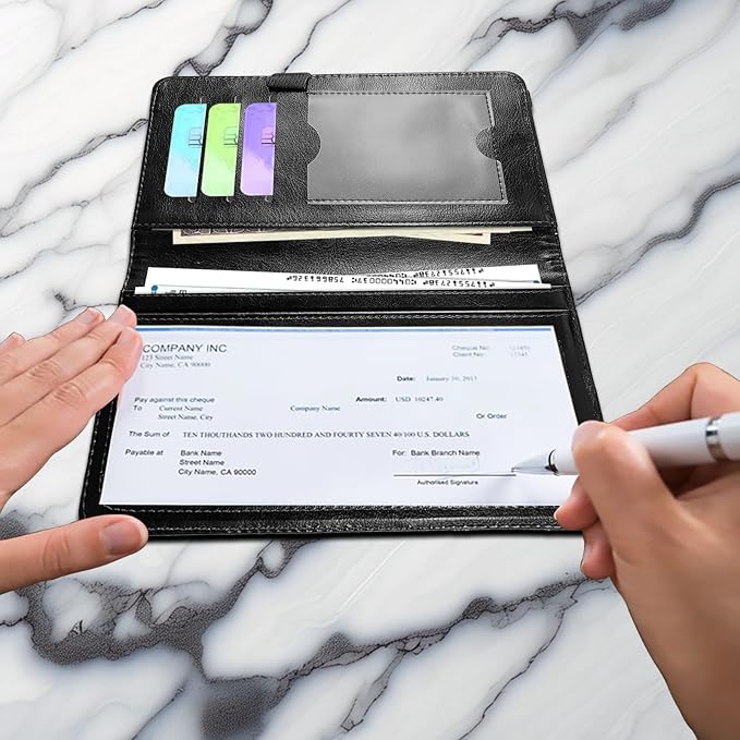 Check Book Cover for Personal Checkbook with Duplicate Checks for Women's & Men PU Leather Wallets Check Book Holder with Pen Card Slots Elastic Strap,Deep Forest Wolf