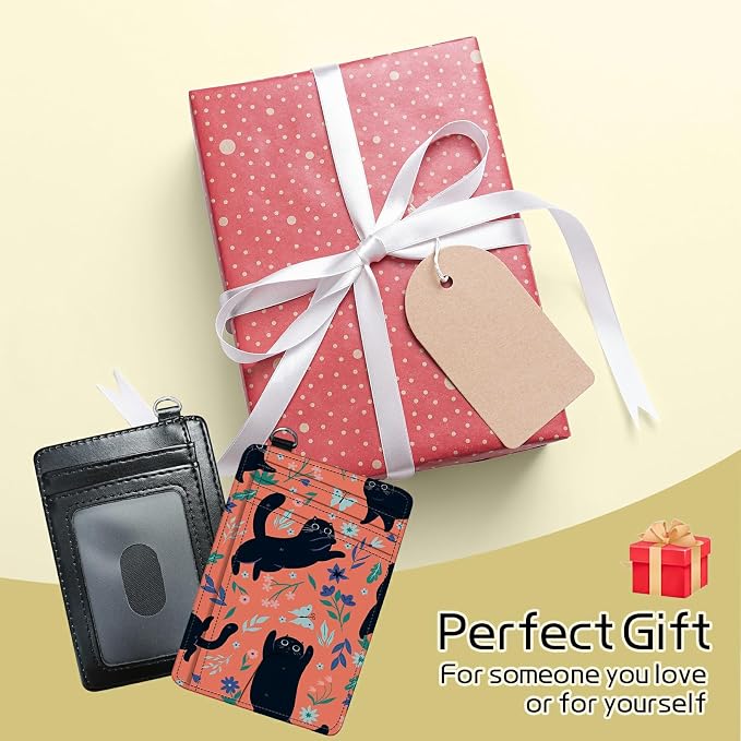 Small Travel Wallets, Black Cat Flowers Slim Minimalist Front Pocket Wallet with Wristlet, RFID Blocking PU Leather Credit Card Holder with ID Window Change Purse for Men Women