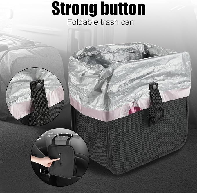 Amiss Foldable Car Trash Can, Collapsible Garbage Bag for Car, Hanging Waterproof Leakproof Trash Can Storage Bag, Automotive Interior Accessories, Multifunctional Car Storage Bag (3 Gallon)