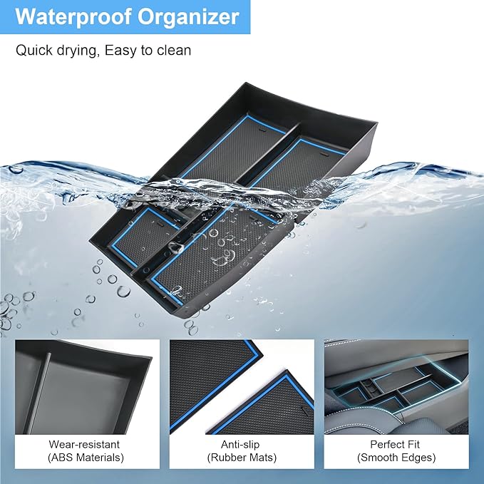 2021-2026 Rogue Center Console Organizer Lower, for Nissan Rogue (S/SV/SL/Platinum/Rock Creek/Dark Armor), Durable ABS &Anti-Slip Rubber Console Tray Insert 2026 2025 Rogue Accessories (Blue)