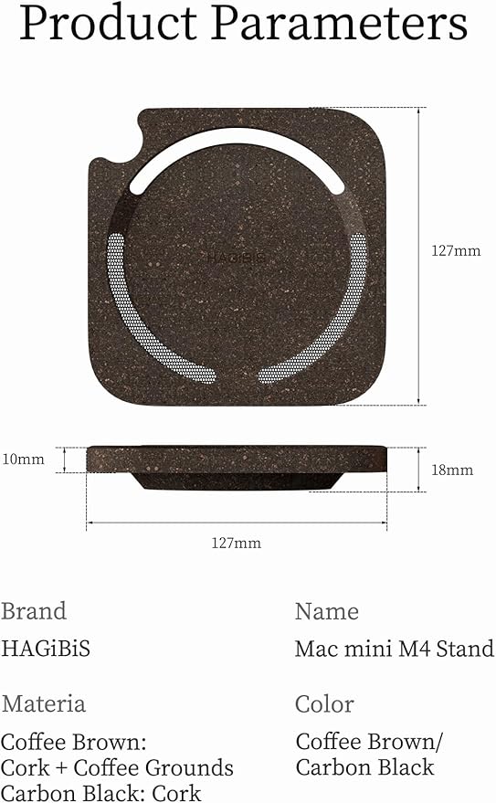 Hagibis Mac mini M4 Stand, Carbonized Cork Desktop Stand Dustproof Laptop Holder Environmentally Friendly Cooling Heat Disspation Mount for Mac mini M4 Pro 2024 (ZM10 Carbonized Cork)