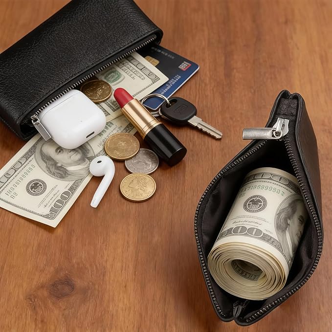 2Pcs Coin Purse,Small Portable PU Leather Zipper Pouch Change Purse, Portable Change Wallet,Coin Pouch with Zipper, Mini Coin Pocket Pouch Change Holder for Women Change Purse for Coins(Black)