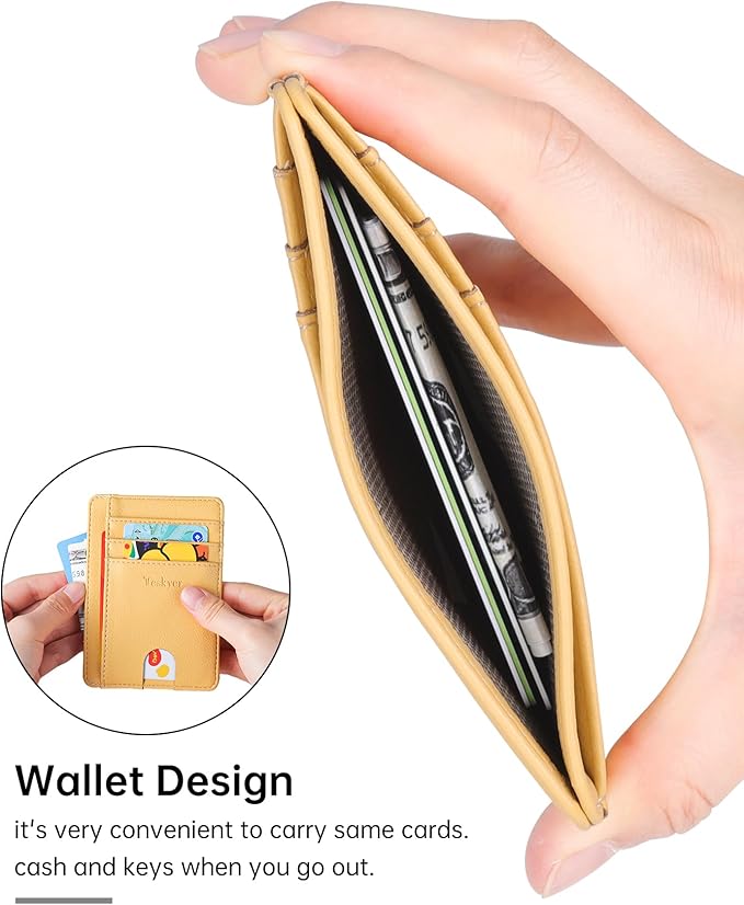 Teskyer Slim Wallet for Men, Minimalist Front Pocket RFID Blocking Leather Wallet Credit Card Holder for Men & Women
