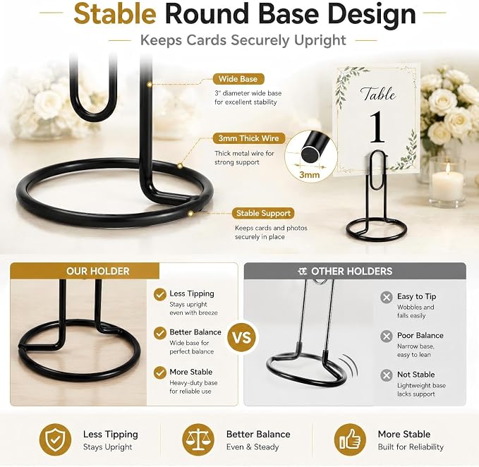 Table Number Holders, 4Pcs Jumbo Desk Paper Clip Table Place Card Holder Office Stand Memo Holders Desktop Memo Holder Picture Holder Office Accessory to Hold Bills Letters Reminders and Notes