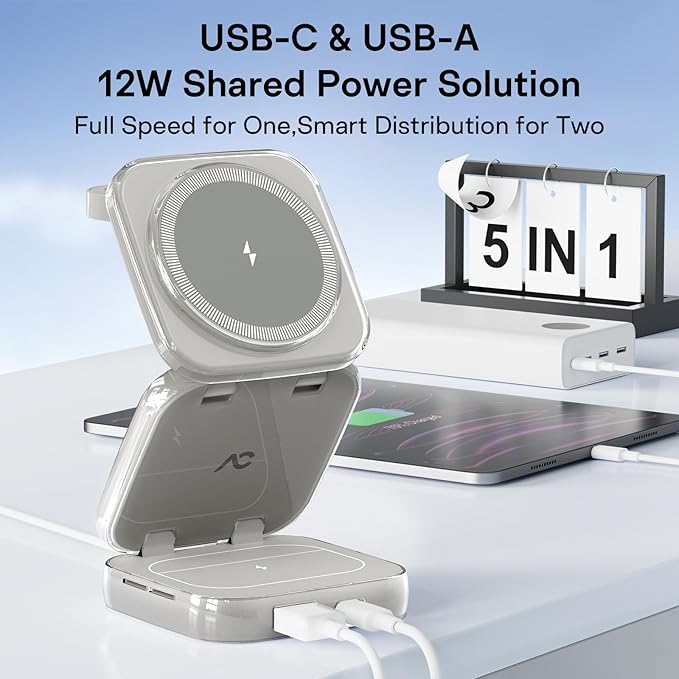 5-in-1 Wireless Charger for MagSafe, AC ISLAND Portable Travel Charging Station, 35W Max Fast Foldable Magnetic Stand, Evolved for iPhone 17-12 & Air Series, Apple Watch, AirPods (with 35W Adapter)