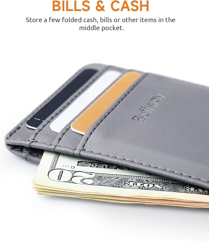 Buffway Mens Slim Wallet, Minimalist Thin Front Pocket Leather Credit Card Holder with RFID Blocking for Work Travel | Minimalist, Thin, Front Pocket, Credit Card Holder, RFID Blocking, for Work Travel