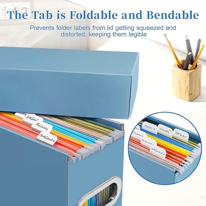 File Organizer Box with Lid & Handle, Heavy Duty Hanging File Folder Storage Boxes for Letter Size, Portable Filing Organizer for Office, Home, Classroom, Dusty Blue 4 Pack