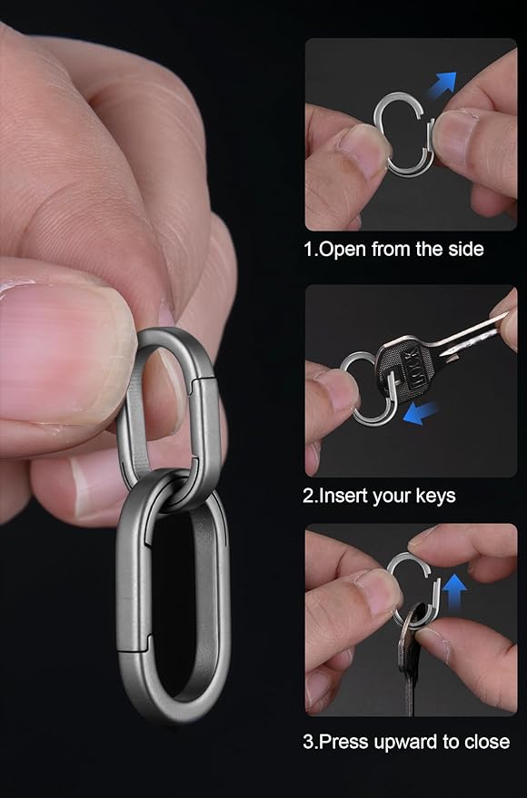 KEEPO LINK Titanium Key Ring Side Pushing, Small Key Ring Quick Release Keychain Connector for Men, 2 Pcs, OLO03
