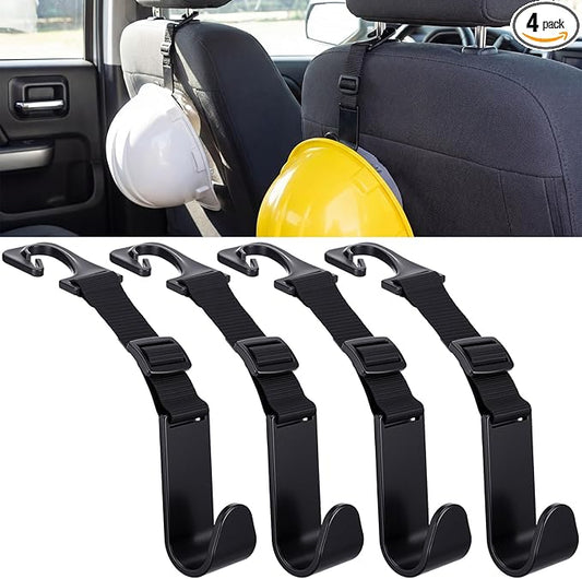 Unittype 4 Pcs Hard Hat Hook for Truck Adjustable Hard Hat Holder Hardhat Holder for Truck Seat Back Organizer 55 lb Load Heavy Duty Hardhat Hanger Storage Car Vehicle Headrest Bag Gear(Black)