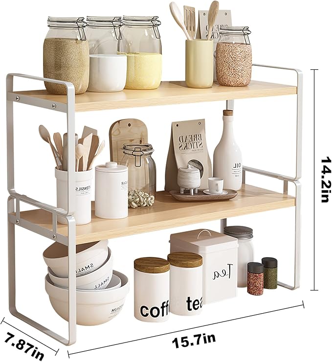 YGYQZ Desk Shelf Organizer for Top of Desk, Detachable 2 Tier Desktop Bookshelf, Wooden Desk Shelves Storage Rack, Small Desktop Shelf for Office Home Dorm, Tabletop Desk Organizer Stand (White Wood)