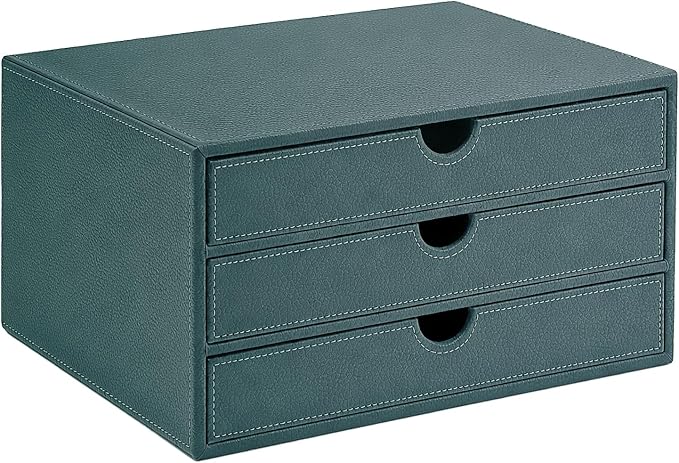 UnionBasic Leather Desktop Drawer Organizer, File Cabinet Magazine Document Holder, Office Supplies Desk Storage Organizer Box, 3 Drawer, Coffee