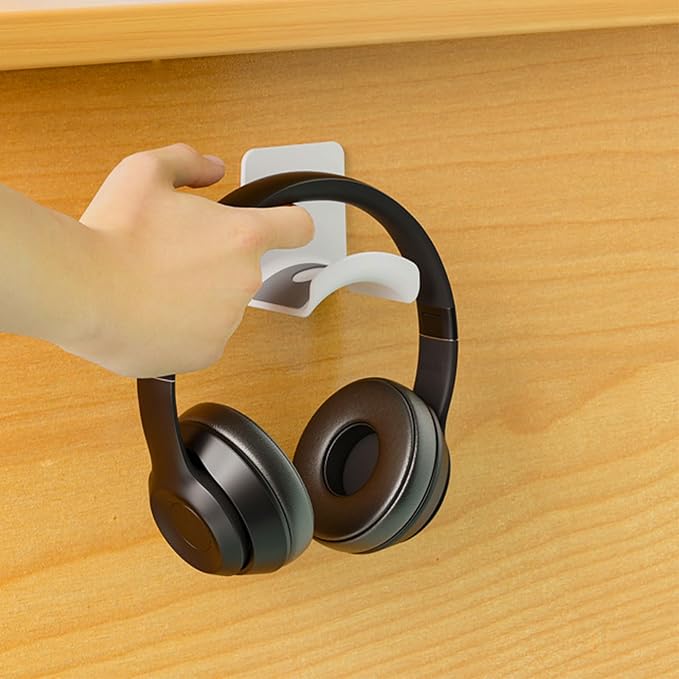 Headphone Stand,Sticky Headset Hanger Adhesive Headphone Holder Hook Mount,4 Pcs Headset Stand Holder Clip Under Desk,White