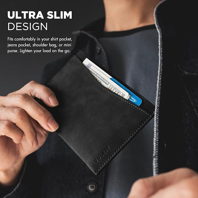 VULKIT Passport Cover Ultra Slim Design Leather Passport Sleeve RFID Blocking with 2 Card Slots, Anti-Theft Travel Essentials
