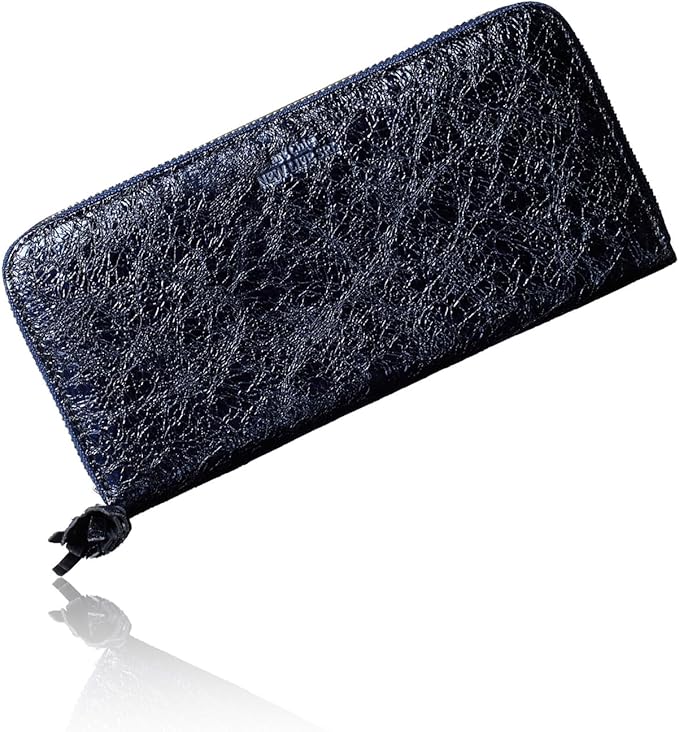 VOICE Align type Long wallet Leather made by NEW LIFE in Italy Cowhide ART.Chic Women's Elegant and easy to use Vertical card case In gift box (Navy)