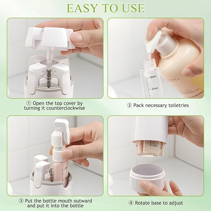 4 in 1 Travel Dispenser Bottle, 4 Pack 30ML Travel Bottles for Toiletries, Refillable, Leak Proof, Portable, for Travel, Camping, Business Trip, for Face Wash, Body Wash, Lotion, Toner (Green)