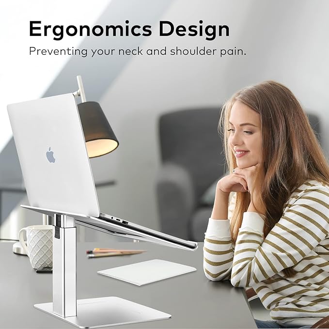 Laptop Stand for Desk, Ergonomic Aluminum Laptop Stand Adjustable Height from 7-15", Sitting and Standing Laptop Riser for 10-17" Notebook