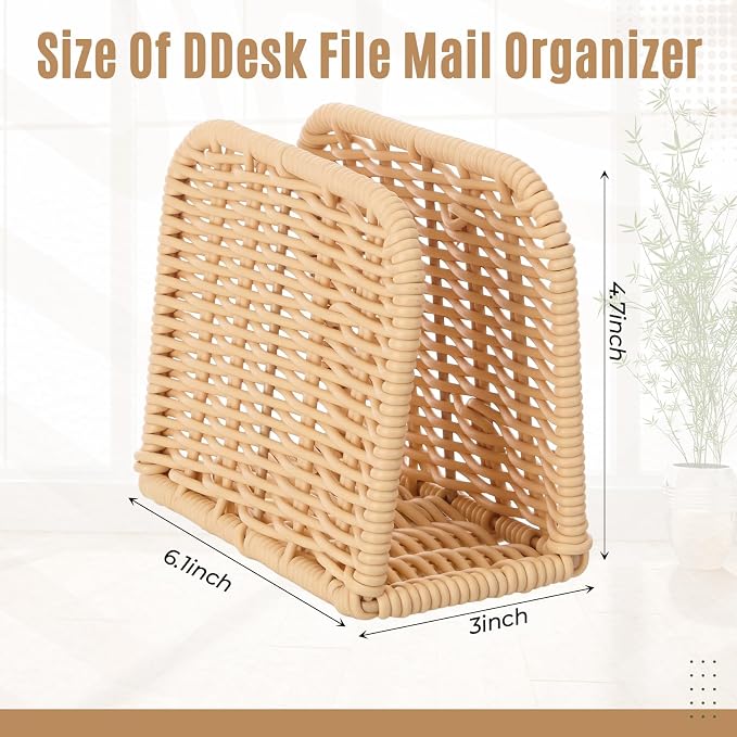 Rattan Mail Organizer for Desk Mail Holder Countertop Rattan Letter Sorter File Holder Envelope Book Stand Farmhouse Office Desk Organizer and Storage Accessories