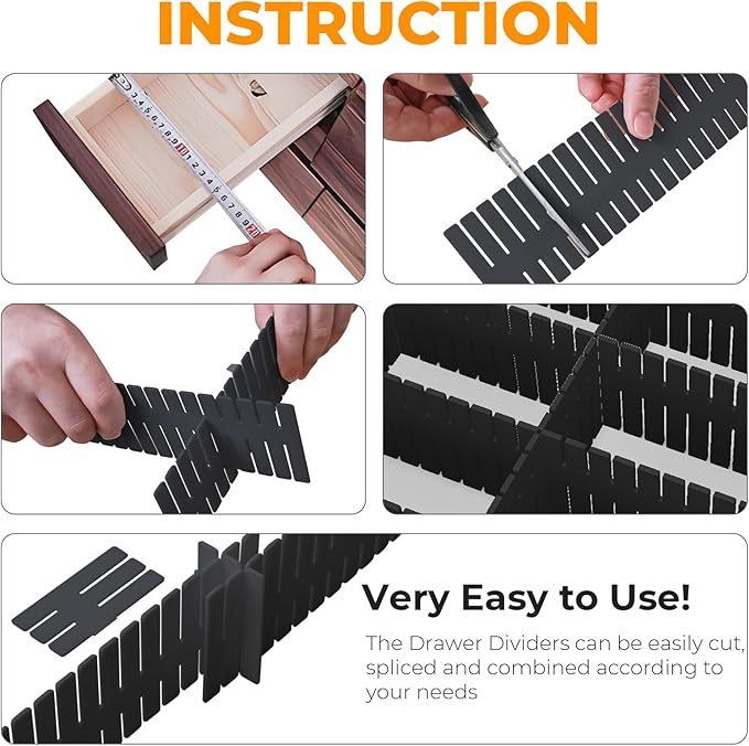 ALBAD Plastic Drawer Dividers Adjustable Drawer Organizer Dividers Separator for Tidying Clutter/Cutlery/Underwear/Socks/Clothes/Dresses/Boxes/Bins in Kitchen Bathroom Bedroom Office (8)