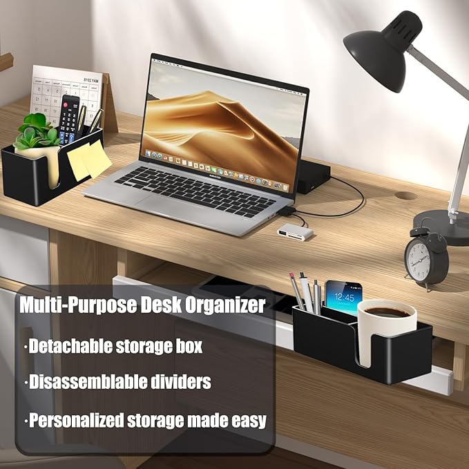 Yinqster 3-in-1 Clamp on Desk Organizer Cup Holder with Flexible Slots,Detachable Under Desk Storage for Cup, Phone & Pen,Computer Accessories and Office Supplies,Space Saving