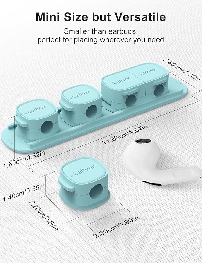 6 Pack Magnetic Cable Clips [1s Open/Lock], Laitver Cord Organizer Holder Strong Adhesive Desk Cable Management- Organize Charging Cords Neatly for Home, Office, Car,Desk, Nightstand-Blue