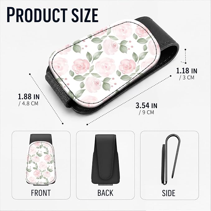 Leather Magnetic Sunglass Holder for Car Sun Visor, Cute Eyeglass Ticket Card Hanger Clip, Universal Auto Interior Accessories for SUV Pickup Truck, Soft Rose